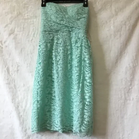 David’s Bridal Teal Short Strapless Lace Dress - Picture 2 of 16